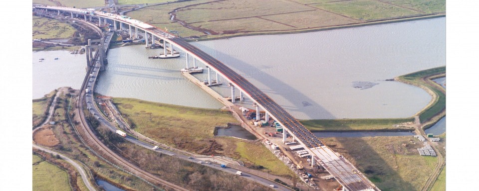 Aerial view of the deck in position ready for concrete