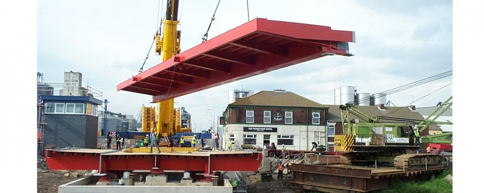 Lifting a deck section into position