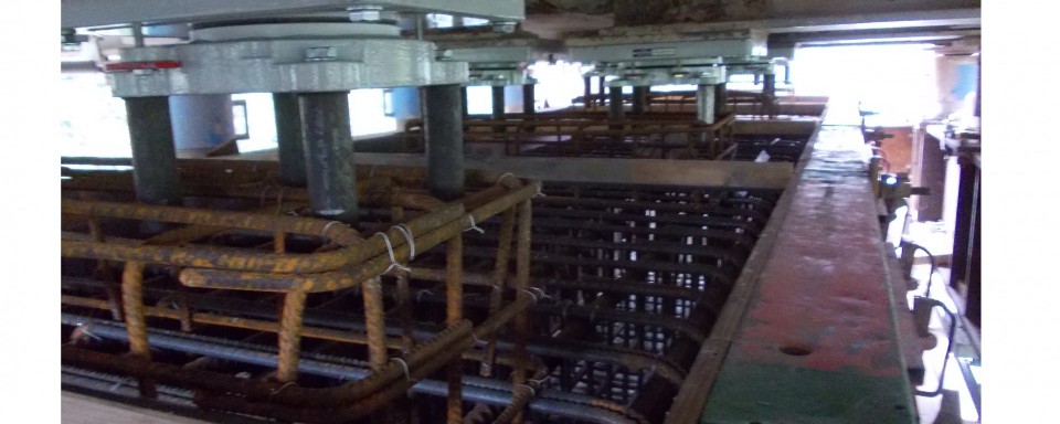 Reinforcement, bearing pads, and formwork for new columns in place for concrete pouring