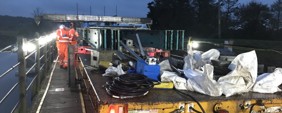 Temporary girders ready to take the weight of the deck during repairs