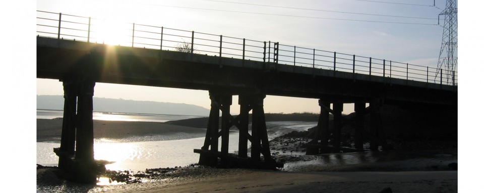 The viaduct silhouetted at dusk