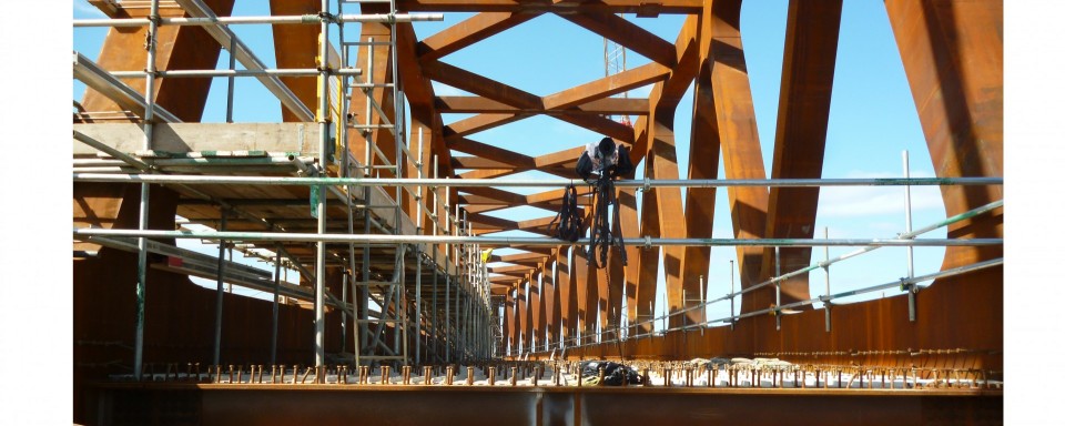 The studs to ensure the concrete deck has a tight grip on the bridge