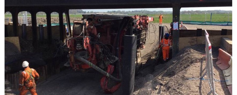 Piling Rig Moving to River Side of Bridge