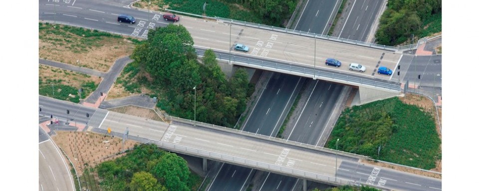 Aerial close up of the twin bridge arrangement