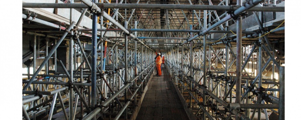 An intricate web of scaffolding was required inside the bridge