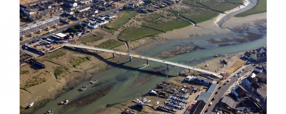 An aerial view at low tide