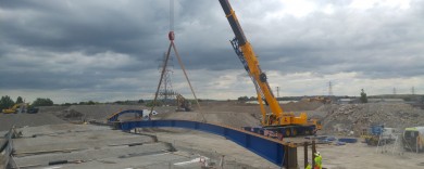 The first of the main girders arrive on site