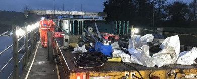 Temporary girders ready to take the weight of the deck during repairs