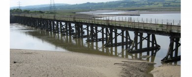 A side view of the viaduct at low tide