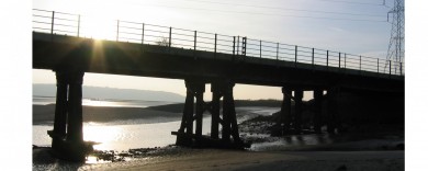 The viaduct silhouetted at dusk