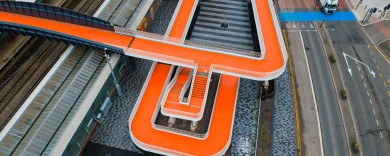 Aeriel view of the spiral ramp and return stairs 