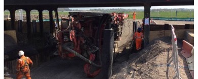 Piling Rig Moving to River Side of Bridge