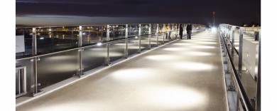 A night view along the span with contemporary lighting